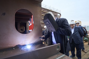 Bibby Line Group Chief Executive Jonathan Lewis welded an 1807 coin into the keel plates